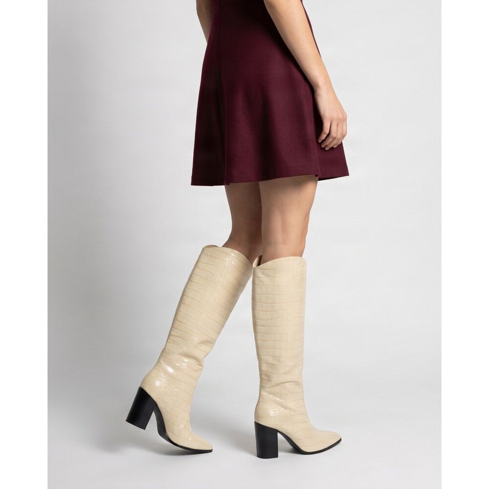 NWB Schutz Cream Croc-Eggshell Analeah Pointed Toe Boots
